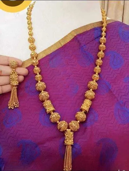 Jewel City Elegant Gold Beaded Tassel Necklace - Traditional Indian Long Chain Jewelry