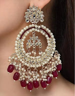 Thumbnail for Jewel City Luxury Kundan Pearl Chandbali Earrings with Ruby Drops Traditional Wedding Statement Earrings