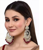 Thumbnail for Jewel City Luxury Kundan Pearl Chandbali Earrings with Ruby Drops Traditional Wedding Statement Earrings