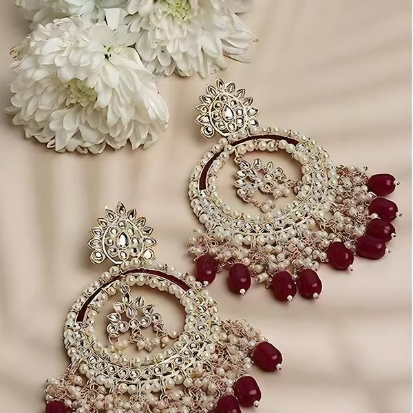 Jewel City Luxury Kundan Pearl Chandbali Earrings with Ruby Drops Traditional Wedding Statement Earrings - Distacart