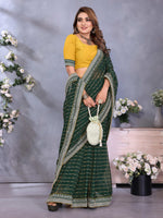 Thumbnail for Vedant Vastram Georgette Embroidered & Sequin work Bollywood Fancy Saree - Green - Dista