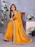 Thumbnail for Vedant Vastram Georgette Embroidered & Sequin work Bollywood Fancy Saree - Mustard - Dista