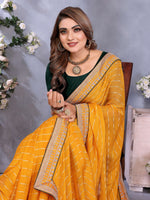 Thumbnail for Vedant Vastram Georgette Embroidered & Sequin work Bollywood Fancy Saree - Mustard - Dista