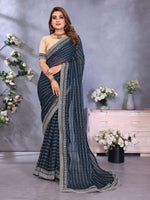 Thumbnail for Vedant Vastram Georgette Embroidered & Sequin work Bollywood Fancy Saree - Navy Blue - Dista