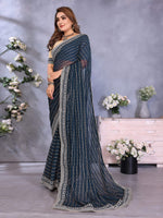 Thumbnail for Vedant Vastram Georgette Embroidered & Sequin work Bollywood Fancy Saree - Navy Blue - Dista