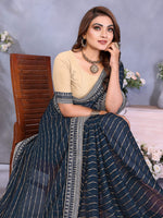 Thumbnail for Vedant Vastram Georgette Embroidered & Sequin work Bollywood Fancy Saree - Navy Blue - Dista