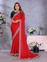 Thumbnail for Vedant Vastram Georgette Embroidered & Sequin work Bollywood Fancy Saree - Red - Dista