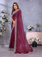Thumbnail for Vedant Vastram Georgette Embroidered & Sequin work Bollywood Fancy Saree - Wine - Dista