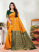 Thumbnail for Vedant Vastram Litchi Silk Designer Banarasi Saree - Mustard - Distacart
