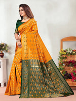 Thumbnail for Vedant Vastram Litchi Silk Designer Banarasi Saree - Mustard - Distacart