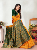 Thumbnail for Vedant Vastram Litchi Silk Designer Banarasi Saree - Mustard - Distacart