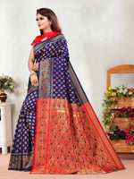 Thumbnail for Vedant Vastram Litchi Silk Designer Banarasi Saree - Navy - Distacart