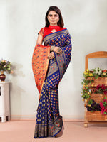 Thumbnail for Vedant Vastram Litchi Silk Designer Banarasi Saree - Navy - Distacart