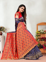 Thumbnail for Vedant Vastram Litchi Silk Designer Banarasi Saree - Navy - Distacart
