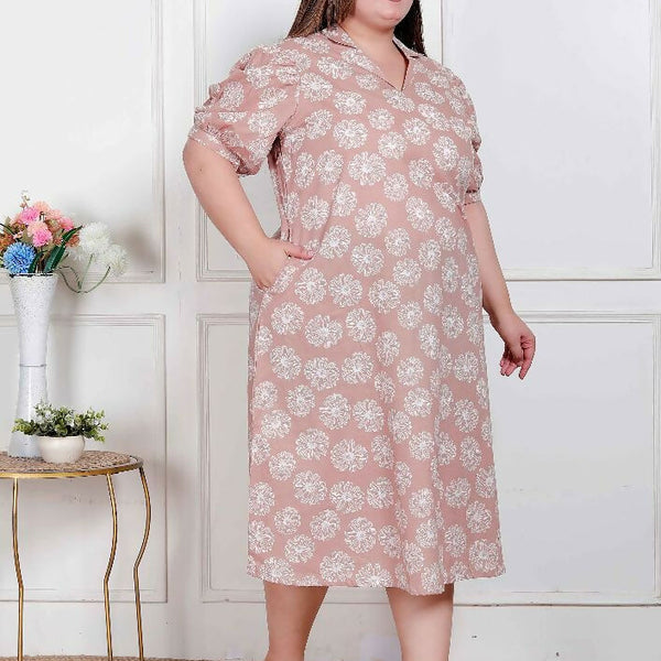 Miravan Plus Size Womens Puff Sleeve Pure Cotton Printed Maxi Dress - Distacart