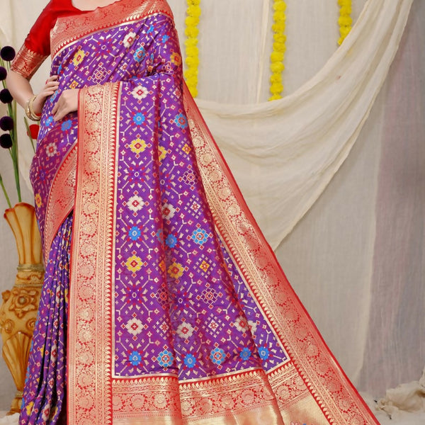 Jyoti Fashion Women's Purple Patola Silk Zari Woven Saree with Blouse - Distacart
