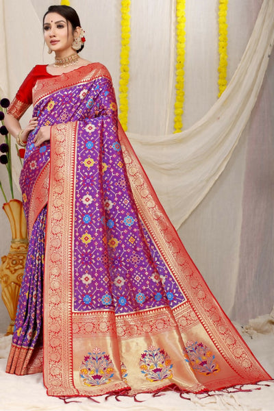 Jyoti Fashion Women's Purple Patola Silk Zari Woven Saree with Blouse - Distacart