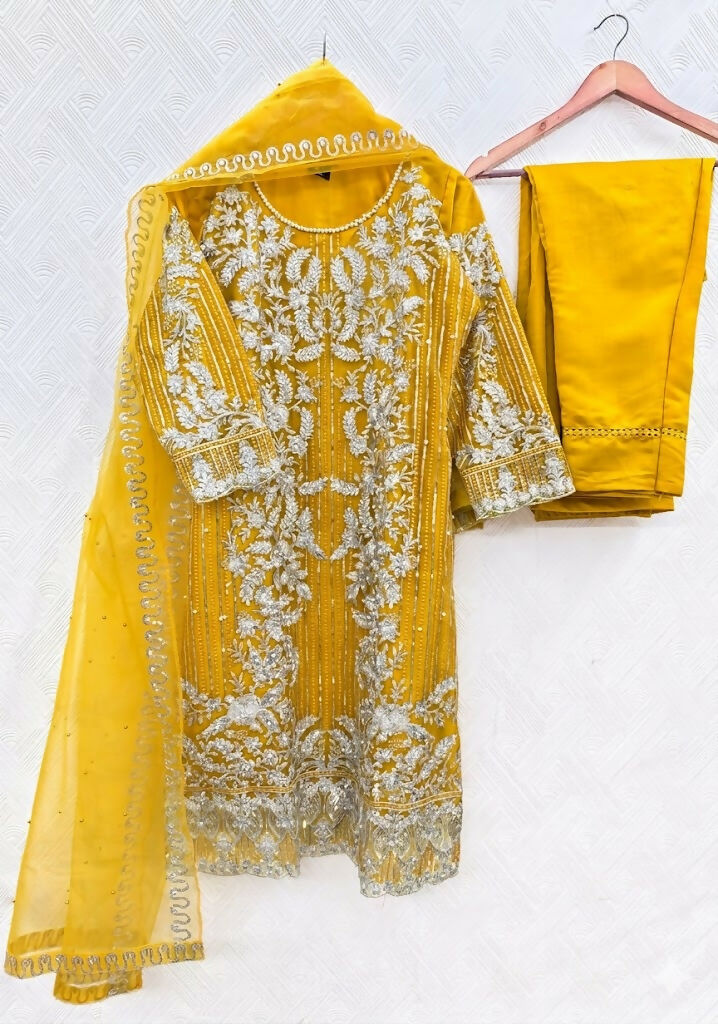 Teeya Creation Womens New Soft Net With Heavy Embroiedery With Sequence Work Kurta Set - Dista