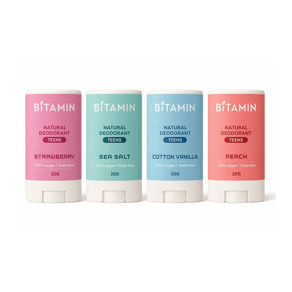 Bitamin Natural Strawberry, Seasalt, Cotton Vanilla, Peach Deodorant Teens