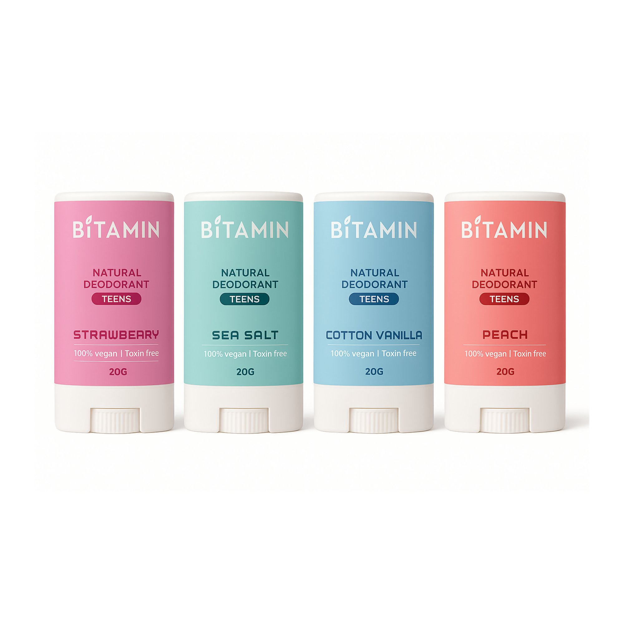 Bitamin Natural Strawberry, Seasalt, Cotton Vanilla, Peach Deodorant Teens - Distacart