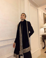 Thumbnail for trueBrowns Black Velvet Embroidered Lace Shawl | Relove