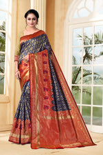 Thumbnail for Vedant Vastram Litchi Silk Designer Banarasi Saree - Navy Blue - Distacart