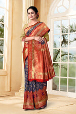 Thumbnail for Vedant Vastram Litchi Silk Designer Banarasi Saree - Navy Blue - Distacart