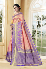 Thumbnail for Vedant Vastram Litchi Silk Designer Banarasi Saree - Peach - Distacart