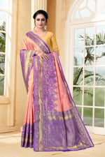 Thumbnail for Vedant Vastram Litchi Silk Designer Banarasi Saree - Peach - Distacart
