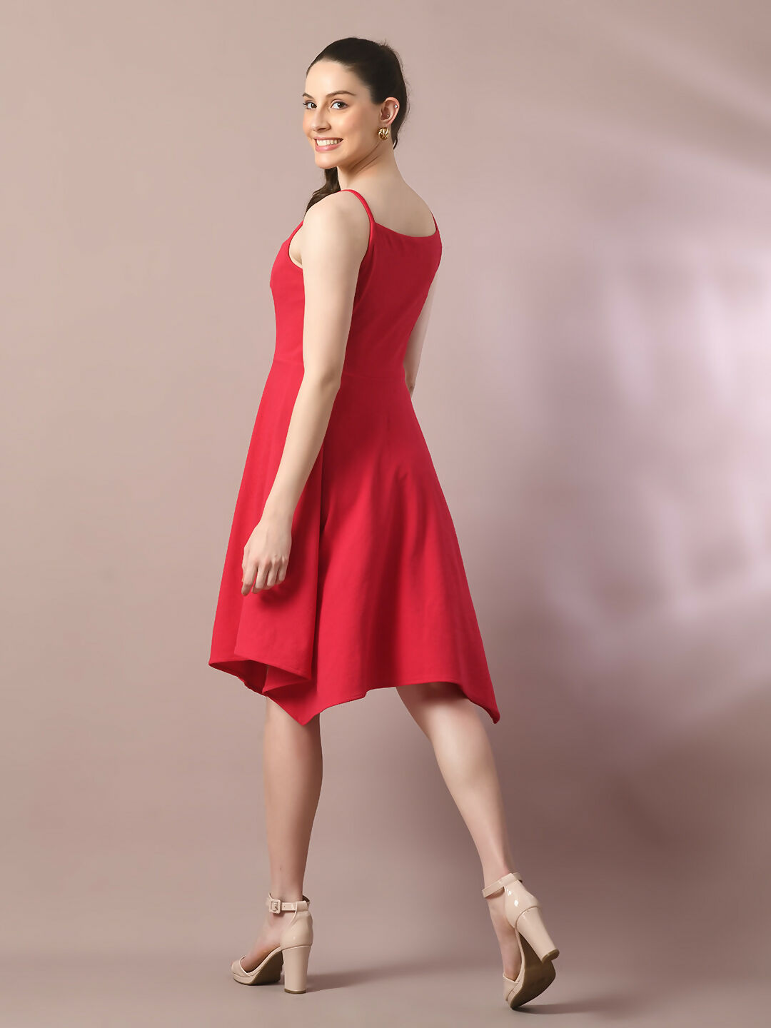 Myshka Women's Pink Solid Shoulder Straps Fit and Flare Party Dress - Distacart