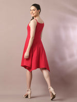 Thumbnail for Myshka Women's Pink Solid Shoulder Straps Fit and Flare Party Dress - Distacart