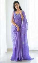 Thumbnail for Vamika Weaving Banarasi Jacquard Blue Kanjivaram Saree - Distacart