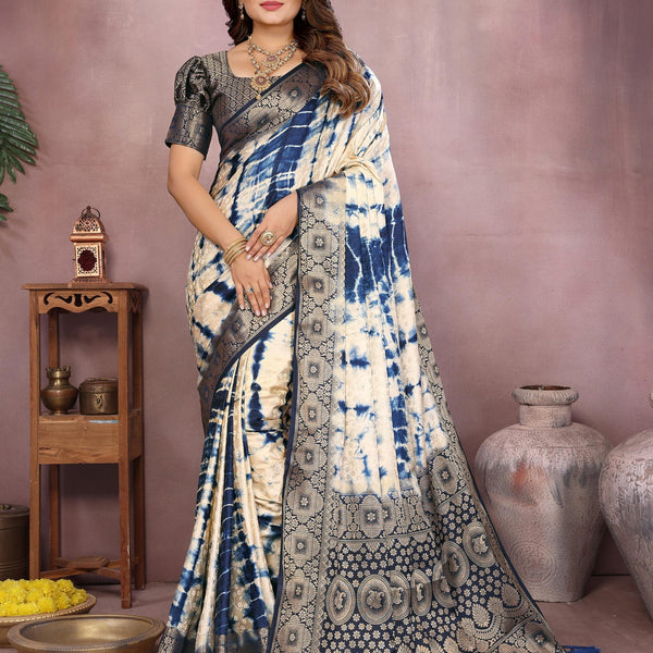Anaita Navy Soft Satin Silk Saree With Zari Weaving Work - Distacart