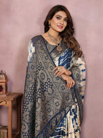 Thumbnail for Anaita Navy Soft Satin Silk Saree With Zari Weaving Work - Distacart
