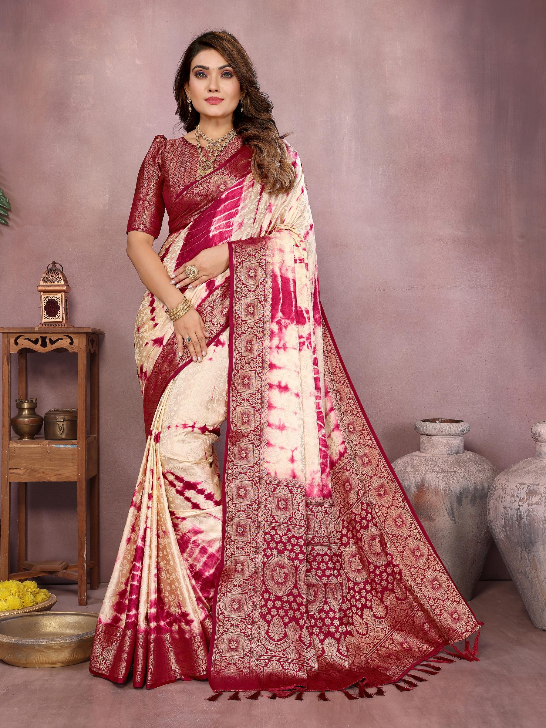 Anaita Magenta Soft Satin Silk Saree With Zari Weaving Work - Distacart