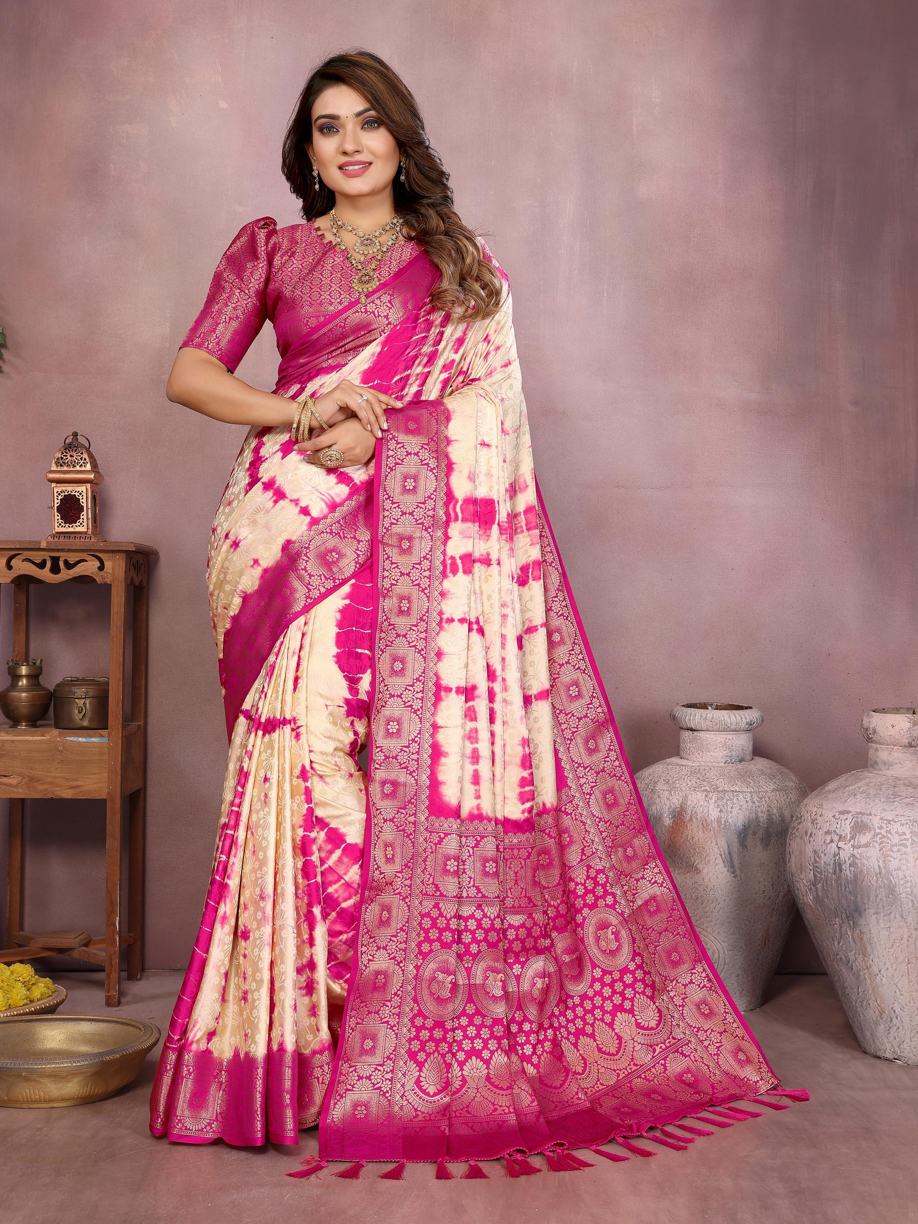 Anaita Pink Soft Satin Silk Saree With Zari Weaving Work - Distacart