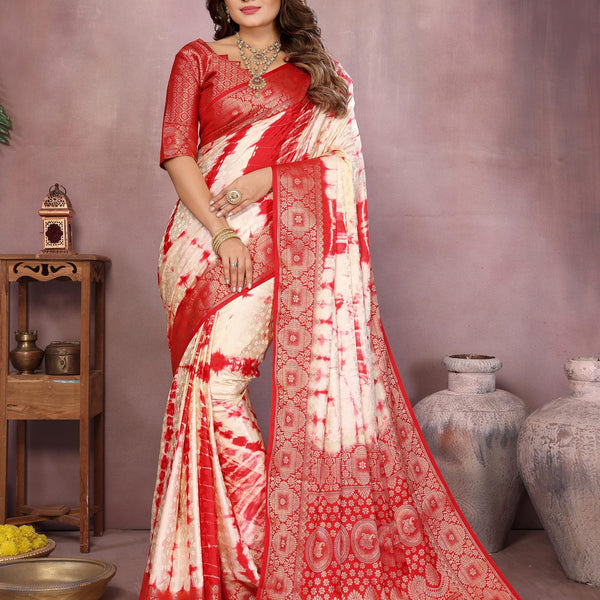 Anaita Red Soft Satin Silk Saree With Zari Weaving Work - Distacart