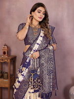 Thumbnail for Anaita Violet Soft Satin Silk Saree With Zari Weaving Work - Distacart