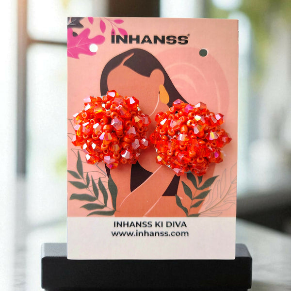 Inhanns Small Statement Studs Earrings - Orange - Distacart