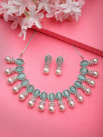Thumbnail for NVR Women's Silver-Plated Green American Diamond Studded Handcrafted Jewellery Set - Distacart