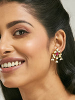 Thumbnail for Nuyug 22K Gold-Plated Elegant Kundan & Ruby Stone Studded & Beaded Studs