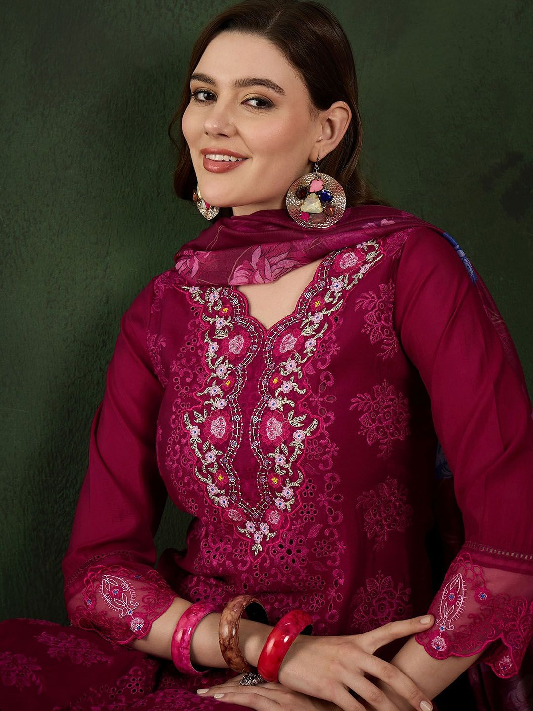 Sangria Embroidered Kurta & Trouser With Dupatta - Distacart