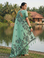 Thumbnail for Shree Shyam Fashion Rama Green Linen Cotton Saree - Distacart