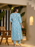 Thumbnail for Yufta Sky Blue Cotton Anarkali Style Sequins_Work Kurta With Trousers And Dupatta Set