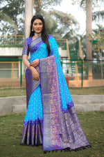 Thumbnail for Anaita Sky Blue Woven Design Pure Bandhej Kanjivaram Soft Silk Saree - Distacart