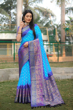 Thumbnail for Anaita Sky Blue Woven Design Pure Bandhej Kanjivaram Soft Silk Saree - Distacart