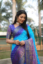 Thumbnail for Anaita Sky Blue Woven Design Pure Bandhej Kanjivaram Soft Silk Saree - Distacart