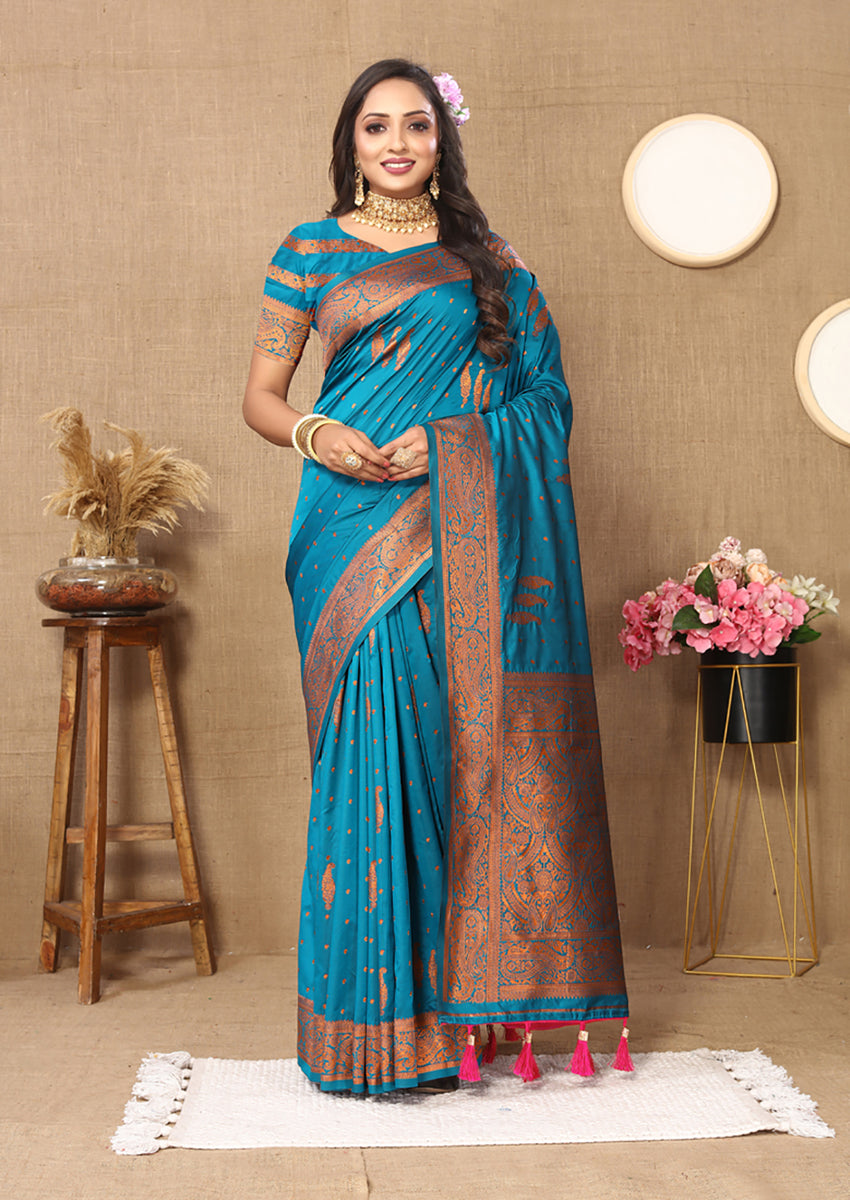 Lorenvalley Fashion Skyblue Soft Silk Copper Zari weaving Design Saree - Distacart
