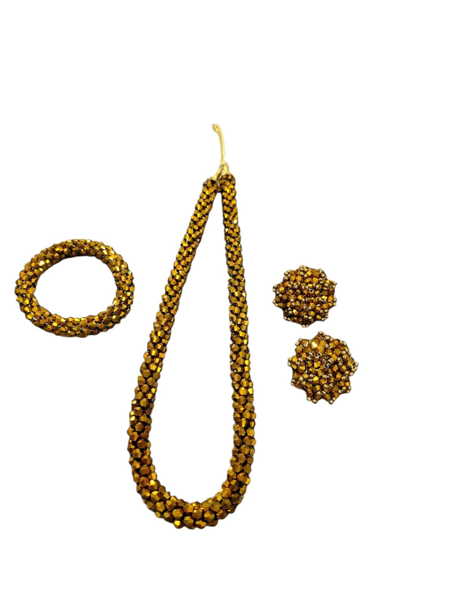 Inhanns Complete Look Crystal Statement 3-Piece Set (Adjustable Necklace + Earrings + Adjustable Bangle ) - Gold - Distacart