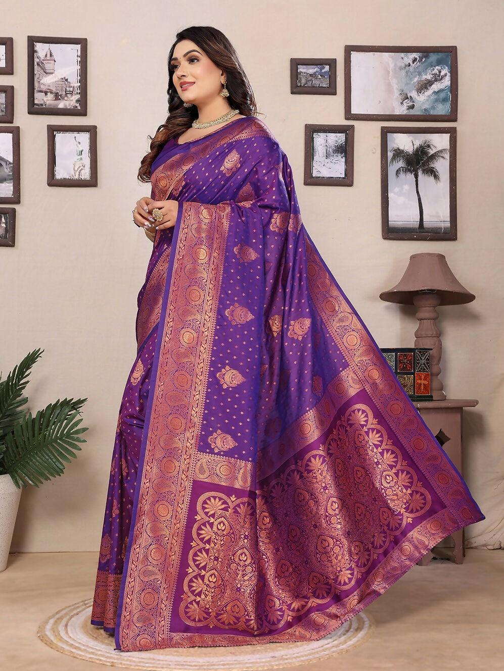 Joban Fashion Banarasi Purple Woven Soft Silk Saree